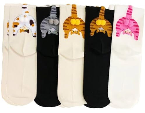 Zghhc 5 Pares De Calcetines Unisex con Forma De Huevo De Gato, De Algodón, con Diseño Divertido De Pata De Gato Y Gatito.