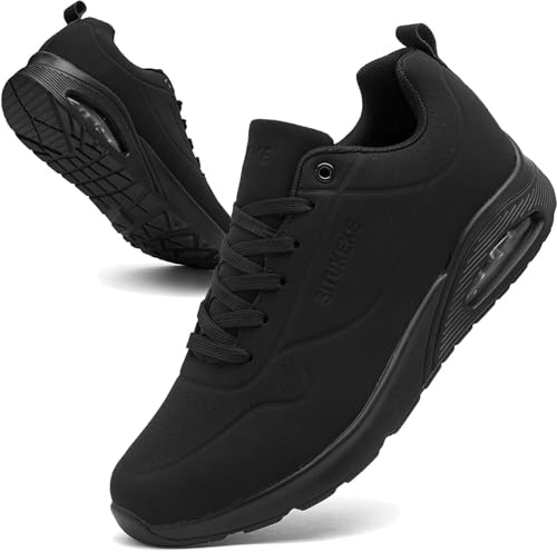 situkeke Mens Road Running Shoes Fashion Trainers Cushion Lightweight Casual Sneakers Comfortable Walking Shoes Gym Sport Tennis Indoor Outdoor Flat,AllBlack,EU42