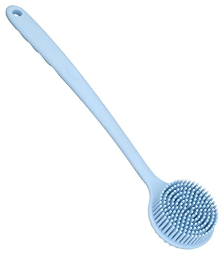 Hztyyier Långt Handtag Silikon Ryggborste Dubbelsidig Förtjockning Anti-halk Kroppsskrubb för Dusch, Nordic Blue Badtillbehör (Nordic Blue)