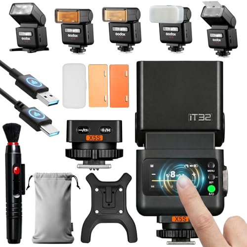Godox iT32 TTL Flash con Trigger X5S per SONY, Wireless 2.4GHz HSS 1/8000s, Touchscreen & LED, Batteria Integrata, Compatibile con Sony ZV-E10 a7IV a9III a6400 a6700 a7III a7CII a6000 a7C a6100