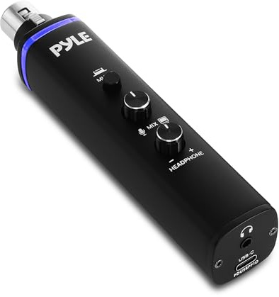 Pyle USB Mic Interface, XLR to USB Adapter with Phantom Power, Volume Control, Plug-and-Play Audio Interface for XLR Microphone Recording, Streaming, Podcasting, PC & Mac, 24-Bit Sound Card