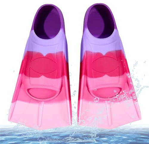 Palmes de natation courtes pour enfants, 100 % silicone, palmes d'entraînement pour enfants et adultes, entraînement en eau libre, plongée en apnée