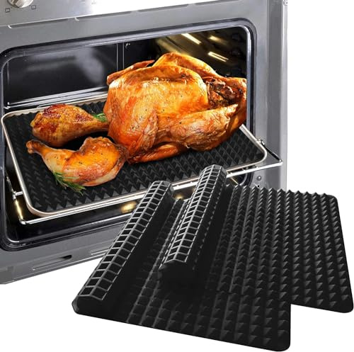 XJBTBA Diamond Chef Silikonmatta Bakmattor Pyramidugn Non-stick bakverk Stort värde 2-pack, reducerar hälsosamma matlagningsplattor Värmebeständig för grillning BBQ 15,1 X 10,6 tum Svart