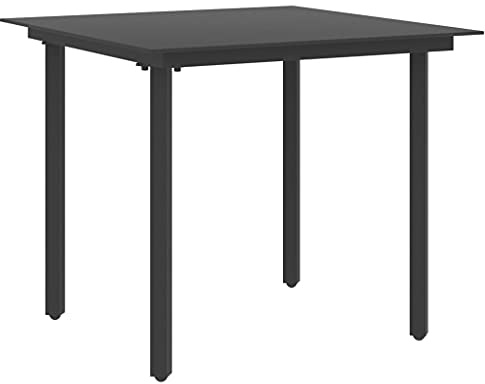 Square Garden Dining Table, 31.5-inch Outdoor Metal Patio Table with Powder-Coated Steel Frame and Glass Top, Modern Rust-Resistant Bistro Table for Deck, Balcony, Backyard, Seats 4