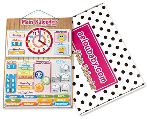 MAGNETISCHE KINDER-KALENDERUHR, Lernspiel Datum Wetter und Zeit für Wand oder Kühlschrank, 43x32cm. Ideale Box als Geschenk zum Kindergeburtstag in der Schule oder im Kindergarten (Deutsch)