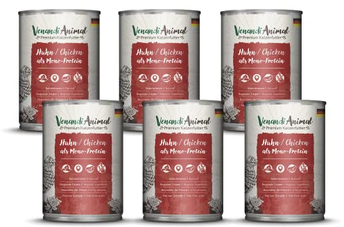 Venandi Animal - Premium Nassfutter für Katzen - Huhn als Monoprotein 6er Pack (6 x 400 g), getreidefrei, Monoprotein