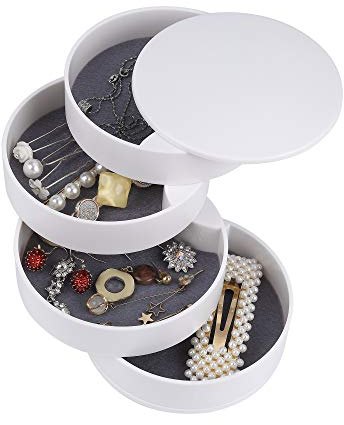 ISIYINER Scatole Portagioie, Custodia per Gioielli con 4 Strati Forma Rotonda Piccolo Jewellery Organizer per Donna Ragazze Orecchini Anelli Collane Braccialetti