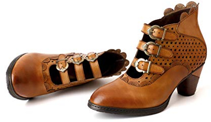 CrazycatZ Damen Leder Schuhe mit Absatz Blumen Patchwork Knöchel Lederstiefel Bunte Schuhe (X01, Numeric_40)