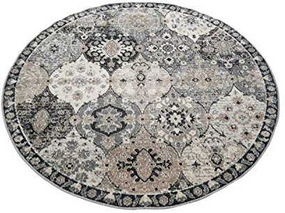 CARPETIA Teppich Outdoor Orientteppich Wohnzimmerteppich Ornamente in grau blau Größe 200 cm Rund