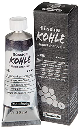 Schmincke - Flüssige Kohle, Liquid Charcoal, Traubenkernschwarz, 35 ml, 18 755 009, für Kohlemalerei, Kohlezeichnung und Untermalung, vegan