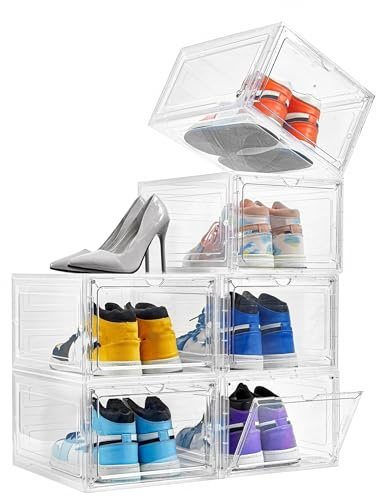 Attelite Schuhboxen, 6 Stück, stapelbare Kunststoff-Schuhbox mit transparenter Tür, als Schuhaufbewahrungsbox und durchsichtige Schuhbox, einfache Montage, passend bis US-Größe 12 (34x26.9x18.8 cm)