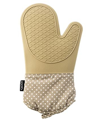 Koala Spain Manopla Ambidiestra con Silicona Doble para Horno, Resistente al Calor, Diseño Lunares Beige Algodón Reciclado