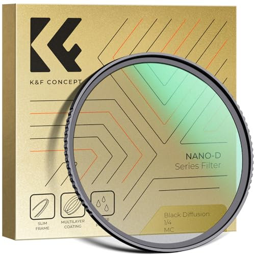 K&F CONCEPT Nano-Dazzle Filtro Black-Mist 1/4, Filtro Diffusion de Vidrio Óptico para Suavizador de Retrato Imagen y Vídeo para Objetivo 67mm