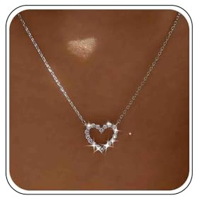 TseenYi Silver Crystal Heart Pendant Necklace - Boho Sparkling CZ Choker Chain Jewelry for Women and Girls Gifts