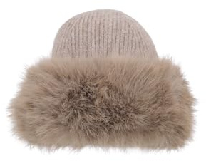 QUEEN HELENA Cappello Invernale con Pelo Berretto con Pelliccia Morbido Donna CP07 (Taglia Unica, Khaki)