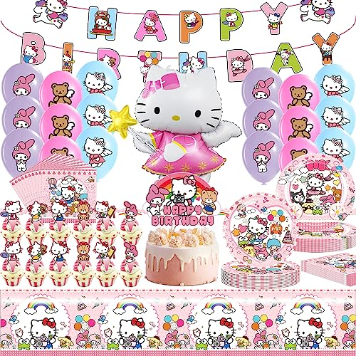 74 Stück Geburtstag Deko, Kinder Geburtstagdeko,Jungen Mädchen Birthday Decorations,Party Supplies Set mit Teller,Banner,Servietten,Luftballons,Cake Topper,Folienballons