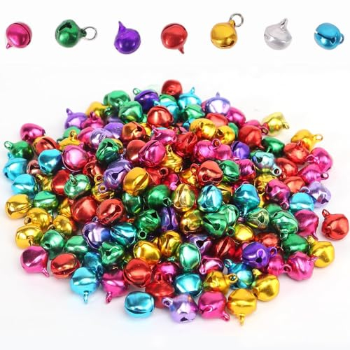 Mini Glöckchen Metallglöckchen 300 Stück mit Öse für Weihnachten, Heim und Haustier Dekorationen (12 mm, Farbig)