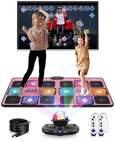Acelufly Flannel Dance Mat - Wireless Dance Mats for TV with Camera, 2 Controllers, Colorful Disco Ball, Non-Slip Wrinkle-Free, Soft & Cozy Pad for Exercise, Gift for for Kids, Adults (Pink)