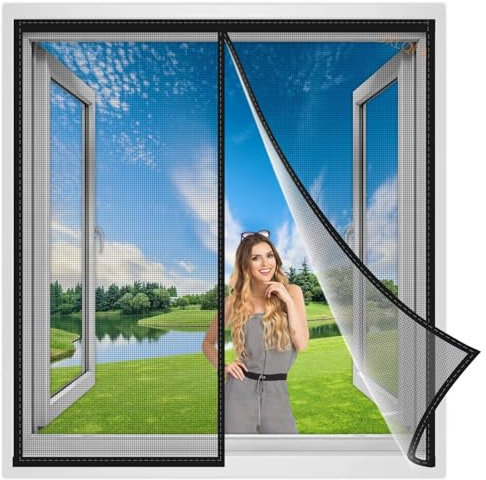 Cortina Mosquitera para Ventana 290x245 cm, Cortina antiinsectos Fácil de ensamblar, Cierre Automático de Arriba a Abajo, Manos libres Negro, Reforzada