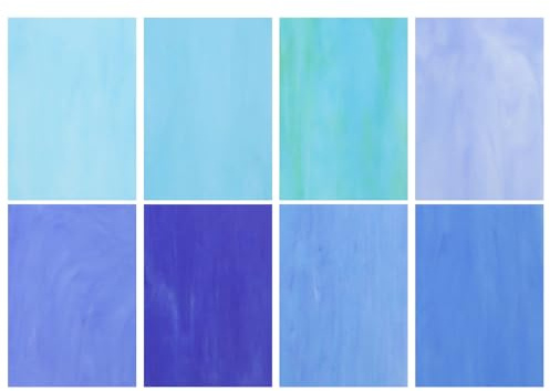 QUARKZMAN 8 Hojas de Vidrio de Colores, 4 x 6 Pulgadas, Variedad de Azulejos de Vidrio para Mosaicos para Proyectos de Bricolaje en Casa, Decoración de Artesanía, Serie Azul