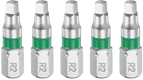 QUARKZMAN 5 stycken fyrkants-skruvmejselbit SQ2 1/4 tum sexkantsskaft, 25 mm/1 tum längd, magnetisk, 4-punkts-huvud, hex-bits, S2 stål, elektrisk skruvmejselbit