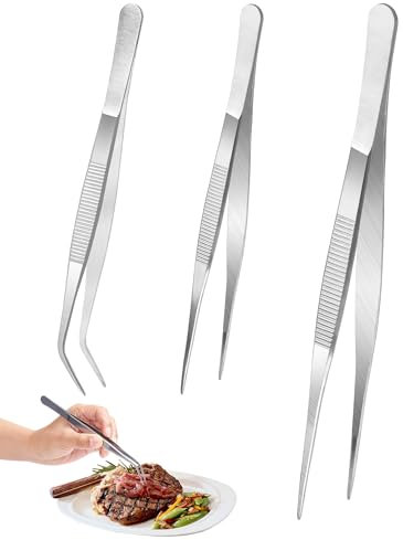 3 pezzi di pinze da cucina in acciaio inossidabile da 20 cm e 30 cm, pinze per pasticceria, pinze per condimenti, pinzette di precisione, pinze da chef professionali per barbecue, condimento e cottura