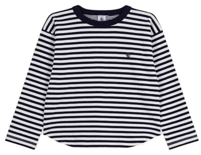 Petit Bateau Maglietta da Bambino a Maniche Lunghe in Cotone a Righe, Sera/Milk, 4 Anni