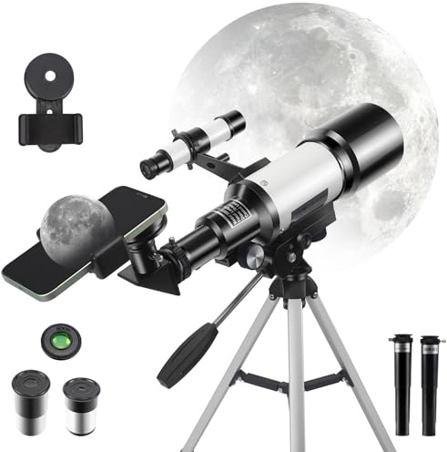 Telescope for Kids Adults Beginners, 150X Astronomical Refractor Telescope, 70mm Aperture Professional Astronomy HD Telescopes with Adjustable Tripod, Phone Adapter and Moon Filter for Stargazing Gift