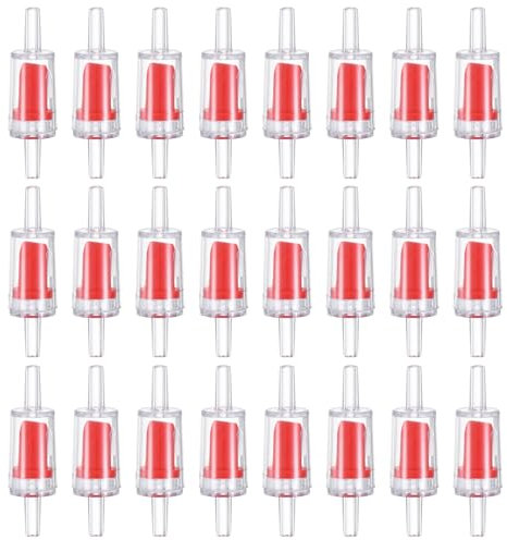 M METERXITY 24-Pack Aquarium Air Check Valve, Plastic One Way Non-Return Valves Air Valve Air Tubing Accessories Air Pump Accessories for 3/16 Airline Tubing Fish Tank [Clear Red]
