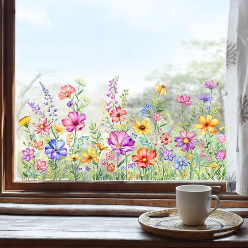 Supzone Fensterbilder Wildblumen Sommer Frühling Fenstersticker Anti-Kollision Doppelseitig Statisch Haftende Fensteraufkleber Selbstklebend