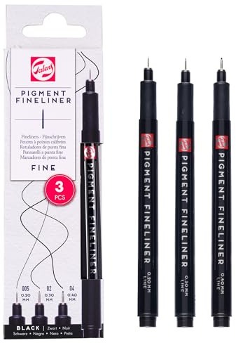 Talens Pigment Fineliner Set, 3 Feinspitz-Stifte, 0,2mm, 0,3mm, 0,4mm, lichtbeständig, permanent & wasserbasiert, ideal zum Schreiben & detaillierten Zeichnen