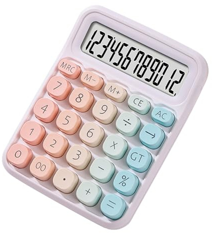 Carino Calcolatore 12 Cifre, Grande Display LCD, Grande Pulsante Tondo, Calcolatrice a Doppia Alimentazione con Gradiente di Colori Dolce, Adatta per Ufficio, Scuola, Casa, Bambini, Studenti