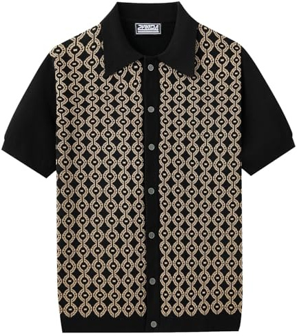 Generisch Chemise d'affaires à manches longues pour homme en soie fraîche avec manches courtes et revers jacquard pour homme
