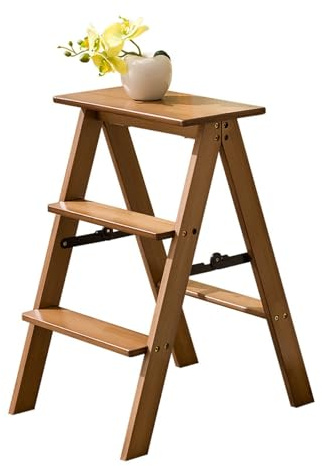Taburete plegable de bambú – Silla de escalera portátil multifuncional para cocina, estudio y dormitorio – Diseño resistente y ligero que ahorra espacio