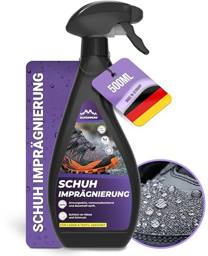 ALPENWERT Spray imperméabilisant pour chaussures 500 ml – Protection contre l'humidité et la saleté pour chaussures, baskets, cuir, daim et textile – Spray imperméabilisant respirant pour l'extérieur