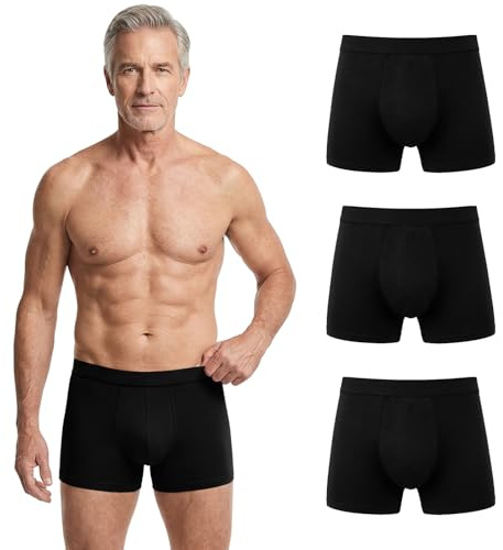 Hellomamma Boxer Incontinence Homme Lavable: Calecon pour Homme Fuite Urinaire – Sous-Vêtements en Coton Absorbants et Réutilisables avec Protection Anti-Fuite 150 ml pour Seniors Lot de 3 Noir XL