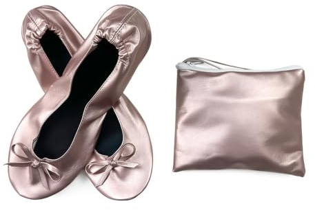 LCKKJHG Vikbara bärbara ballerinor för kvinnor, mjuka sulor, platta skor för resor och bröllop med väska