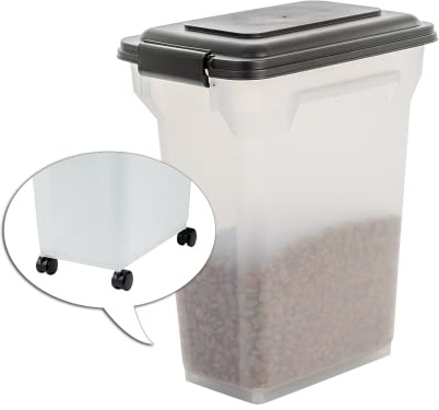 Iris Ohyama Contenedor pienso con ruedas, 20L/7.5kg, Negro, Contenedor comida perro, Pienso gatos, Hermética, para Mascotas, Transparente, Pet Food Container, Dog Food Storage, Libre de BPA, ATS-M