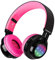 Riwbox Bluetooth Headset, AB005 Wireless Headphones 5.0 with Microphone Foldable Headphones with TF Card FM Radio and LED light for Cellphones and All Bluetooth Enabled Devices (Black&Pink)