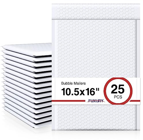 Fuxury White Bubble Mailers 10.5x16 Inch 25 Pack, Self Seal Padded Envelopes Waterproof Shipping Bags, Padded Mailers, Bubble Bags for Mailing, Packaging, Small Business, #5