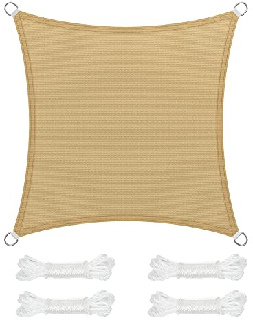 SONGMICS Vela Parasole 3 x 3 m, Tenda da Sole in Tessuto HDPE, Permeabile all'Aria e all'Acqua, per Terrazza, Giardino, Balcone, Campeggio, Quadrata, Concava, Corde da 2 m, Giallo Sabbia GSS33EYV1