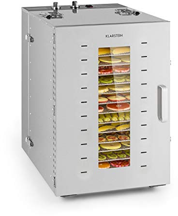 KLARSTEIN Master Jerky - Déshydrateur alimentaire, Température réglable en continu de 40-90 °C, Minuterie 15h, DigiSet Control, Boîtier en inox, 1500W, 4 à 20kg de fruits - Argent
