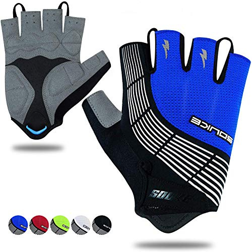 Souke Sports Cycling Bike Gloves - Padded Half Finger Bicycle Gloves with Shock-Absorbing, Anti-Slip, Breathable MTB & Road Biking Features for Men & Women - Blue, Small