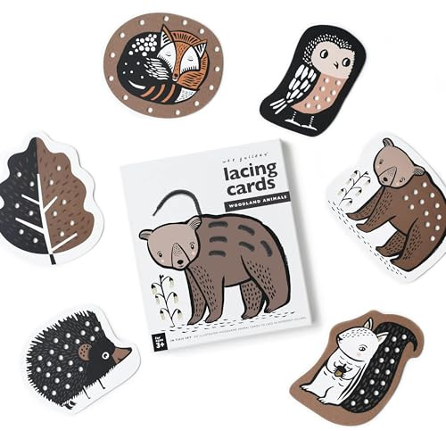 Wee Gallery Woodland Lacing Cards for Kids Ages 3-5 – Educational Sewing for Kids, Travel Activity Game, Fine Motor Skills Montessori-Inspired Toddler Lacing Toy Cards