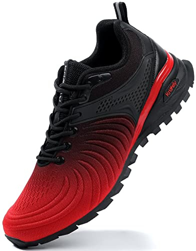 Kricely Zapatillas de Trail Running Hombre Zapatillas de Trekking Zapatos de Senderismo Ligero Antideslizantes AL Aire Libre Deporte Tenis Sneakers Negro Rojo 43.5