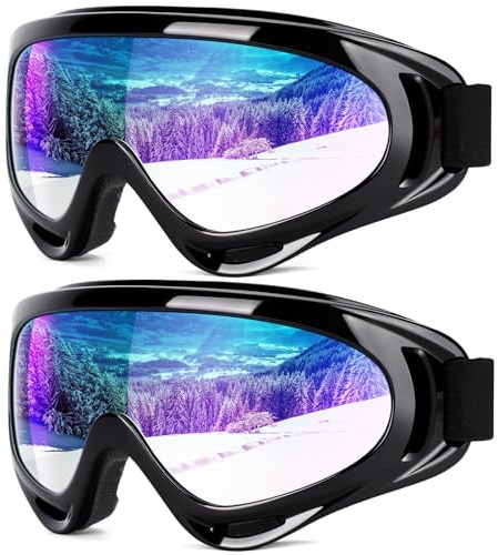 Braylin 2-Pack Snow Ski Goggles, Snowboard Goggles for Men, Women, Youth, Kids, Boys or Girls, Snowmobile Goggles