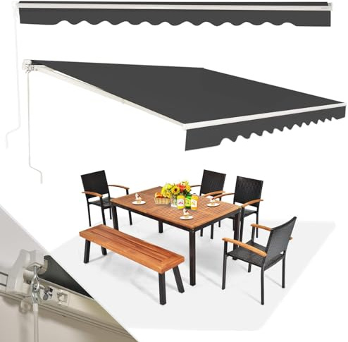 RELAX4LIFE Tenda da Esterno 300 x 250 cm a Bracci Estensibili con Telaio in Alluminio, Tettuccio Resistente al Sole e Impermeabile，Manovella Manuale, Angolazione Regolabile, NERO