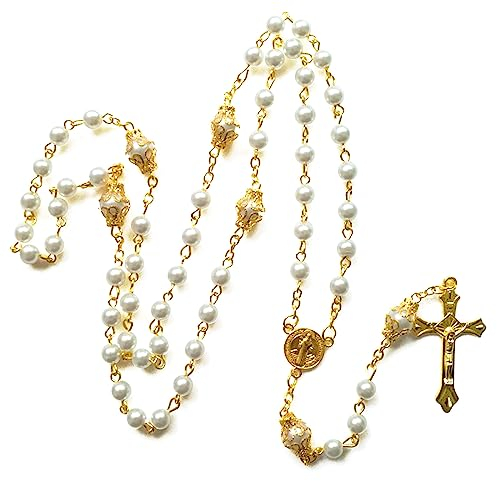 YVIFEVG Orthodoxes Kreuz Rosenkranz Mala Kette Auto ST Saint Necklace Taufe Geschenke für Frauen Männer Mädchen, Gold