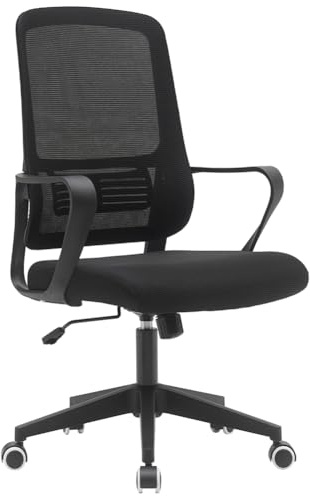 BAKAJI Sedia da Scrivania Ergonomica con Ruote Girevoli Antigraffio, Schienale in Tessuto Traspirante e Supporto Lombare, Poltrona da Studio Ufficio Regolazione Altezza Gas 98-108cm (Nero)