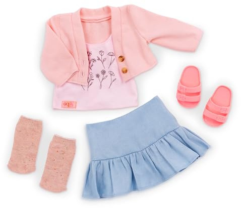 Our Generation - Encanto campestre - Ropa para muñecas de 46 cm - Conjunto de Jersey Rosa y Falda Azul - Top con Estampado Floral - Jugar a Simular - Juguete para niños a Partir de 3 años
